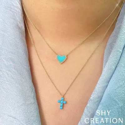 0.09CT DIAMOND & 0.55CT COMPOSITE TURQUOISE HEART NECKLACE