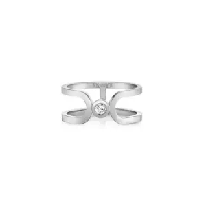 14k Gold Double Loop Ring with Single Diamond