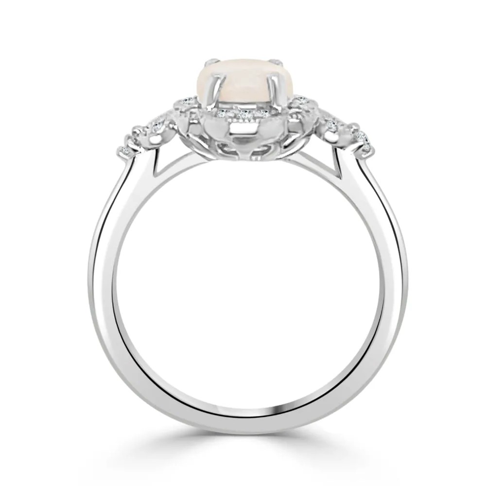 14k Gold Oval Opal Floral Design Ring