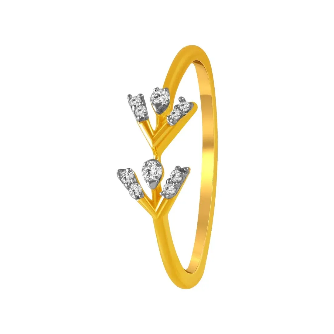 14K Gold Ring With Branch-like Designs And Diamond Accents