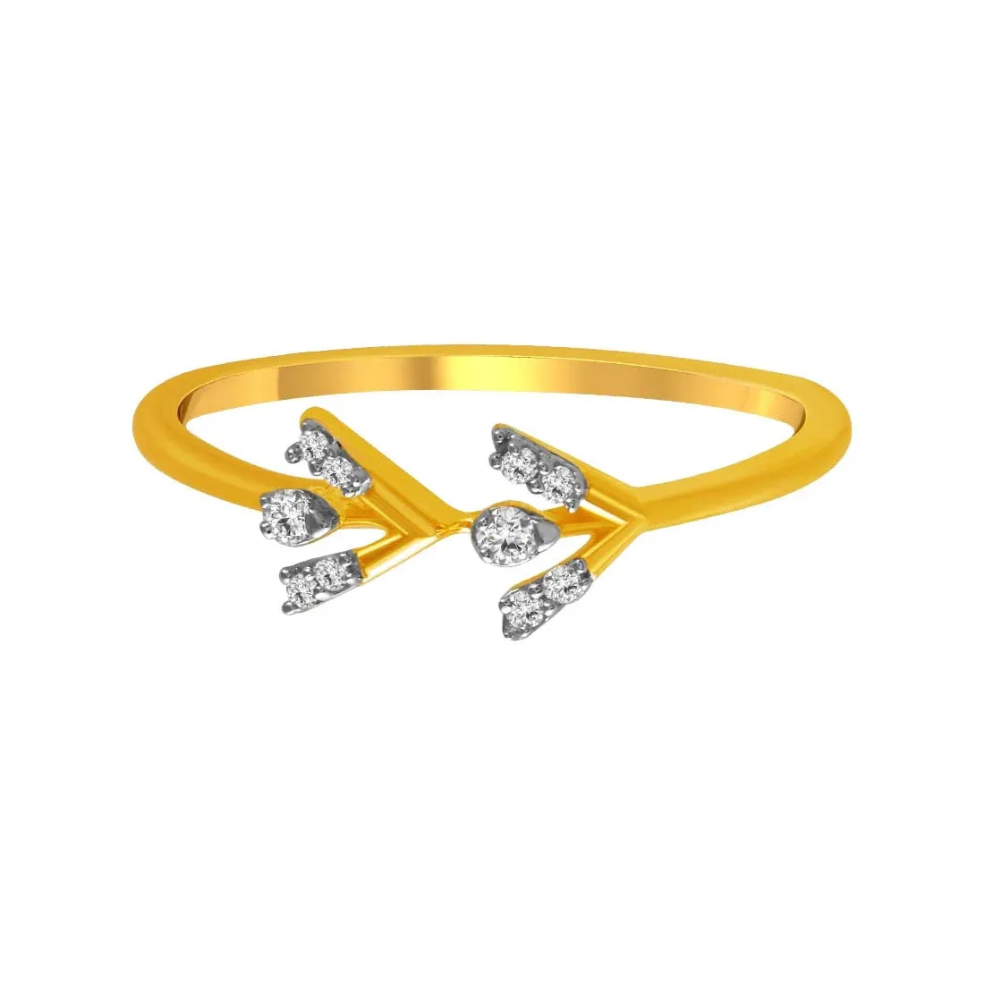 14K Gold Ring With Branch-like Designs And Diamond Accents