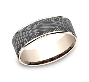 14K Rose Gold And Darkened Tantalum ??The Herringbone?? 7.5mm Comfort Fit Wedding Band
