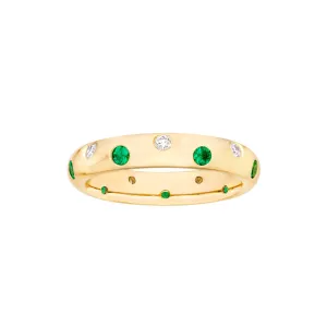 14k Staggered Emerald and Diamond Ring