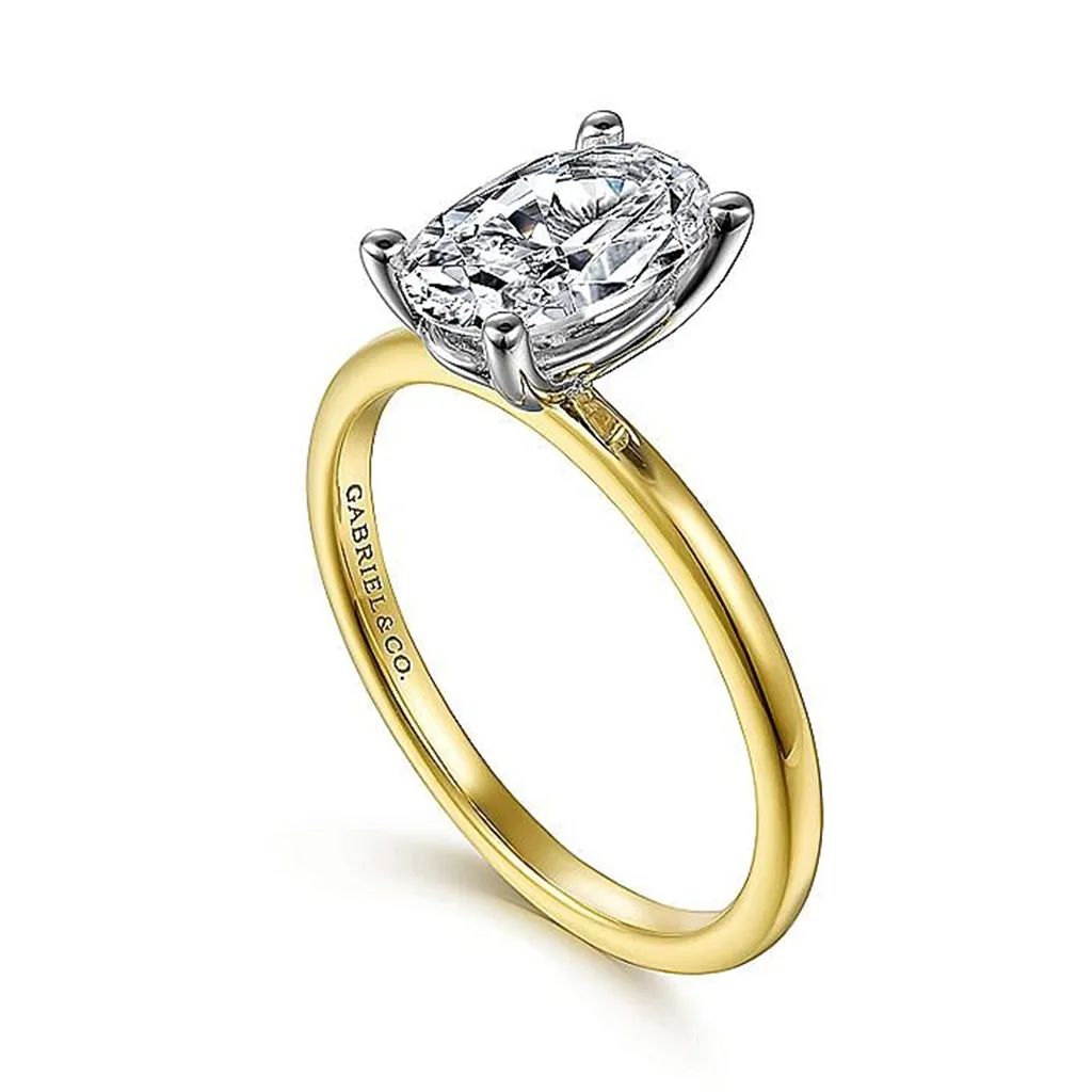 14K Yellow And White Gold 'Evalia' Oval Center Solitaire Engagement Ring