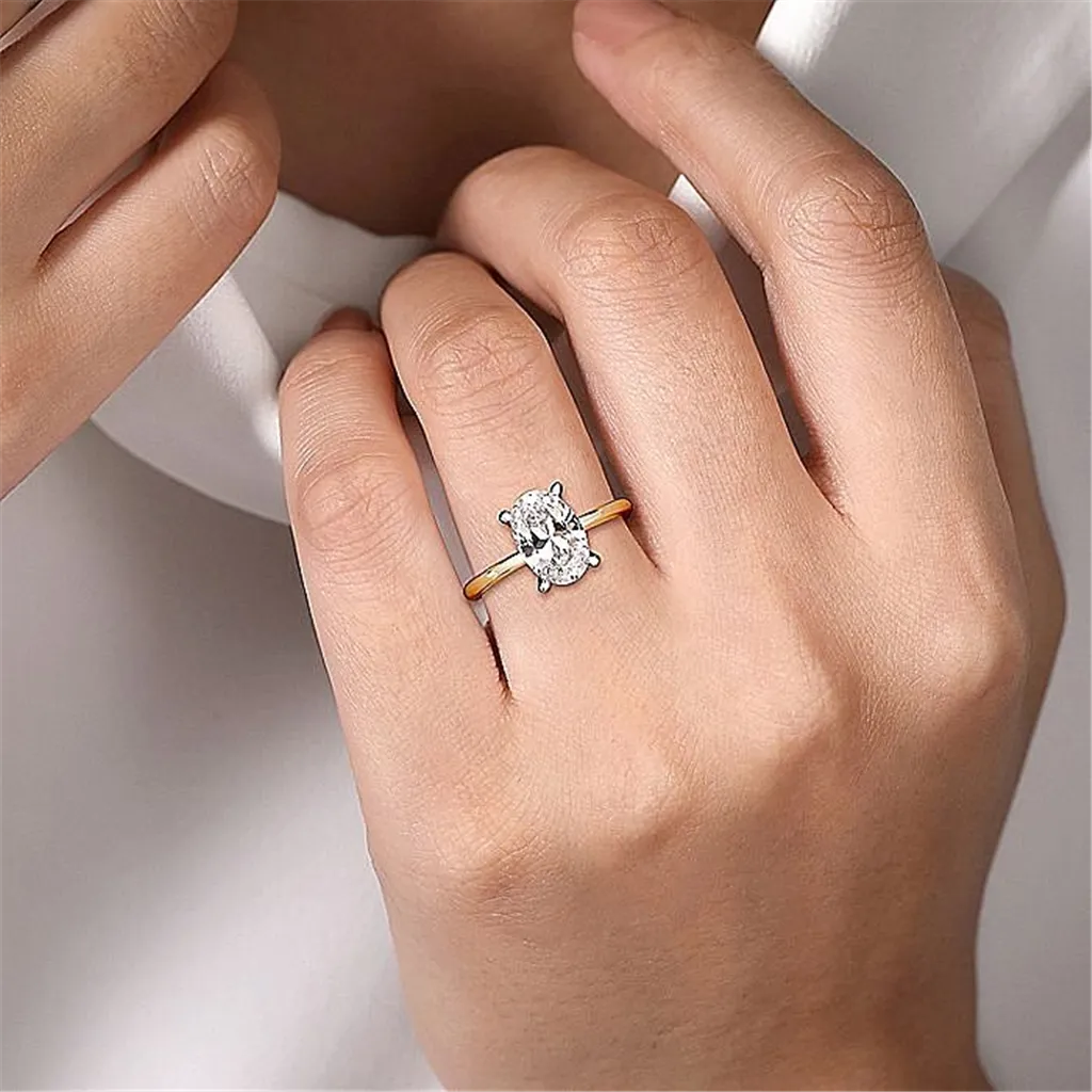 14K Yellow And White Gold 'Evalia' Oval Center Solitaire Engagement Ring