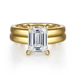 14K Yellow Gold 'Robin' Wide Band Emerald Cut Natural Diamonds Natural Diamonds Engagement Ring