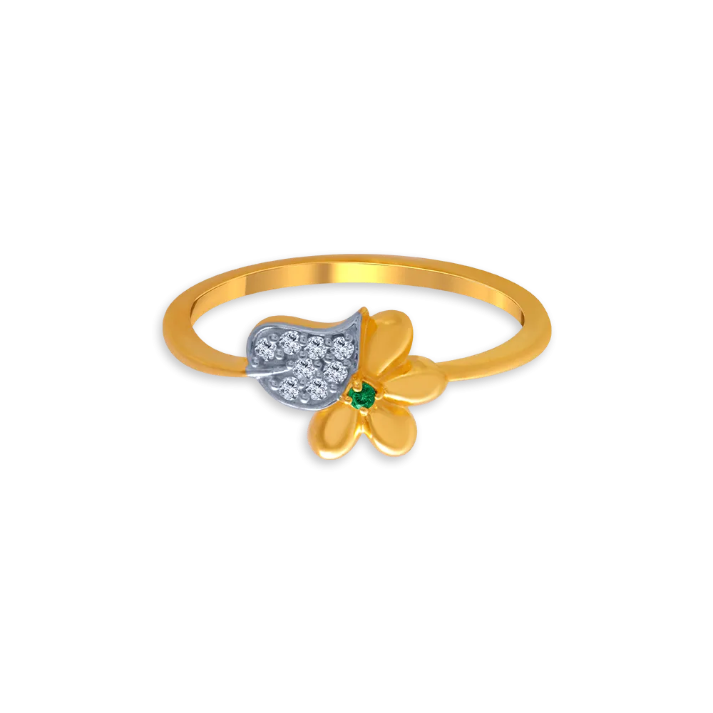 14KT (585) Yellow Gold And American Diamond Ring For Women
