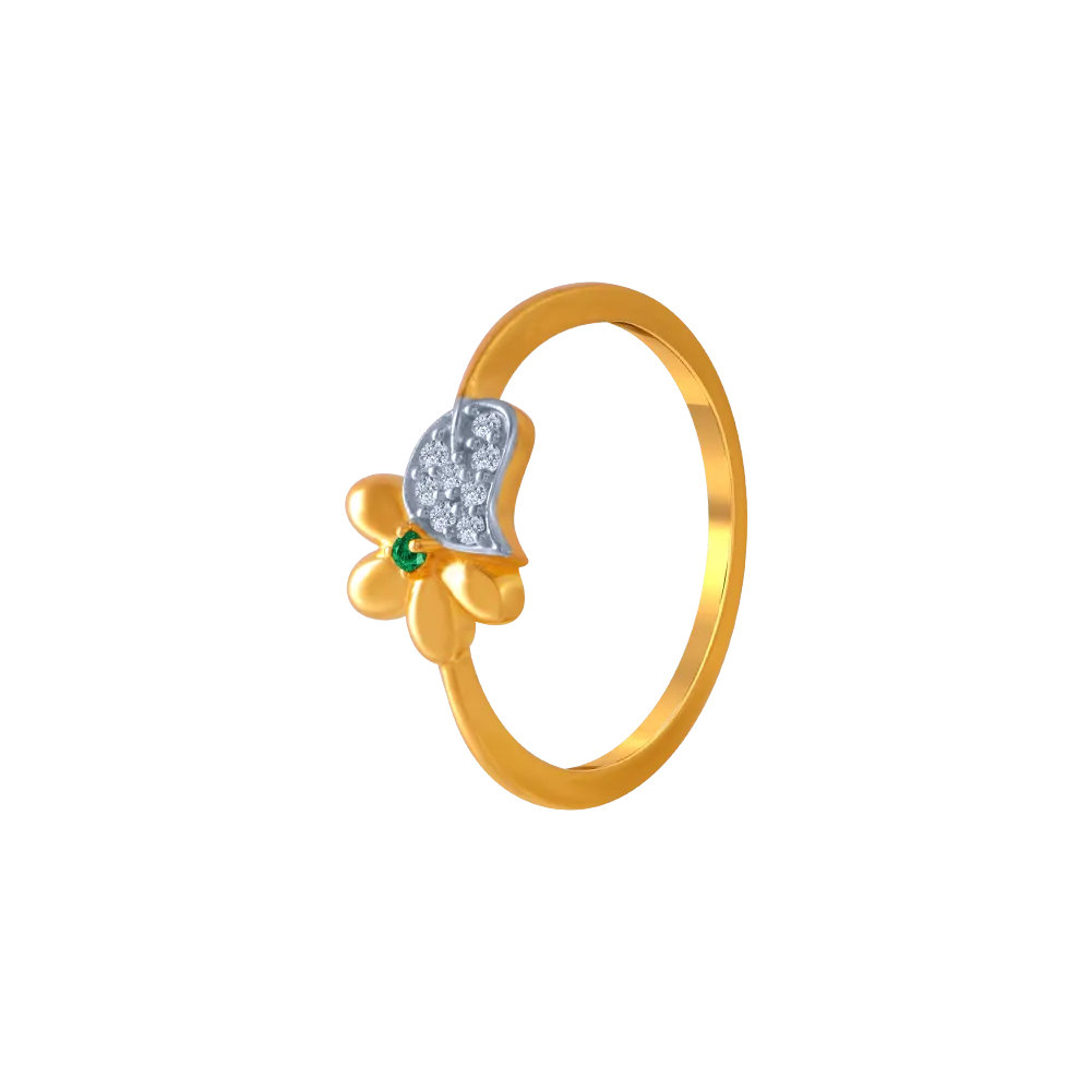 14KT (585) Yellow Gold And American Diamond Ring For Women