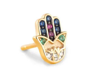 14KYG DIA, EMER, SAP SINGLE TINY HAMSA STUD