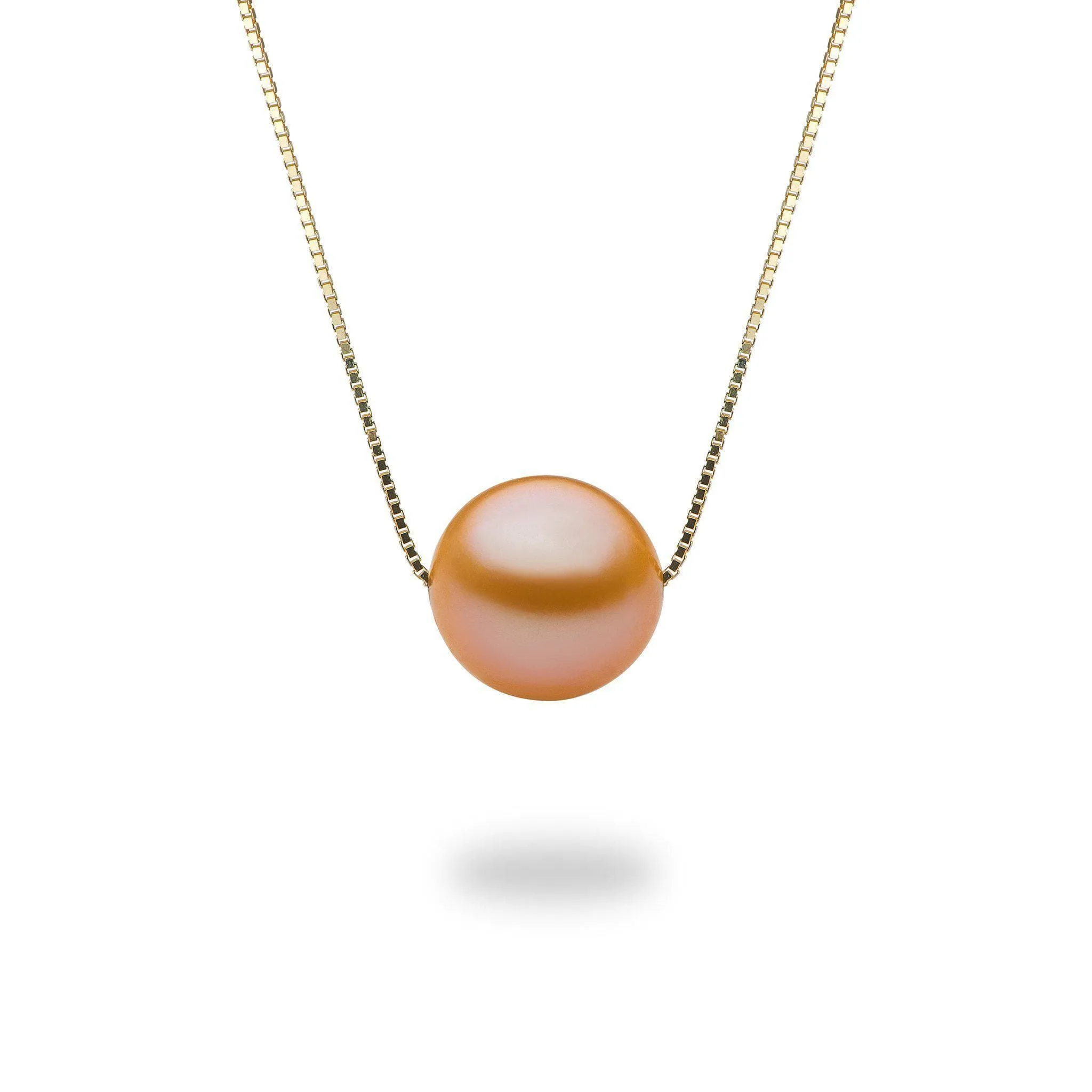 16-18" Adjustable Peach Freshwater Pearl Necklace in Gold - 9-10mm