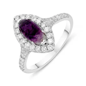 18ct White Gold Blue John 0.55ct Diamond Marquise Split Shank Ring