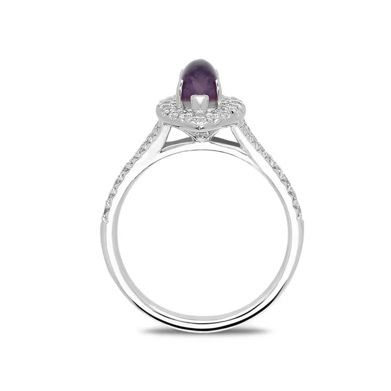 18ct White Gold Blue John 0.55ct Diamond Marquise Split Shank Ring