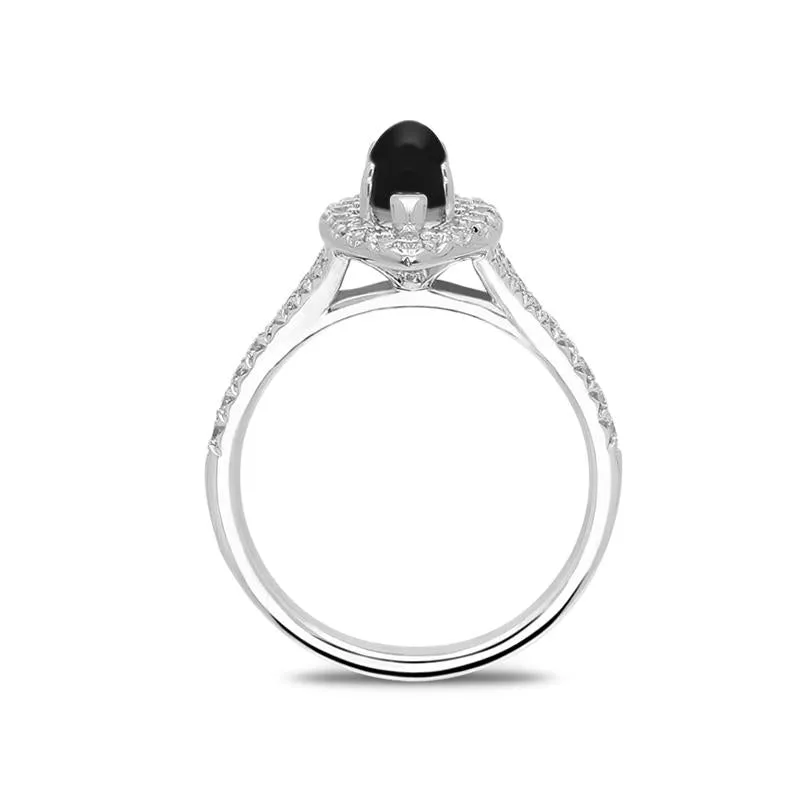 18ct White Gold Whitby Jet 0.55ct Diamond Marquise Ring