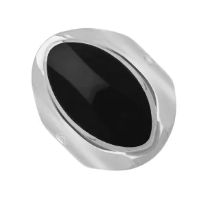 18ct White Gold Whitby Jet Hallmark Medium Oval Ring