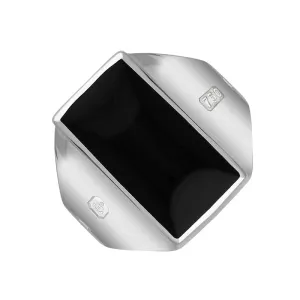18ct White Gold Whitby Jet Hallmark Small Oblong Ring