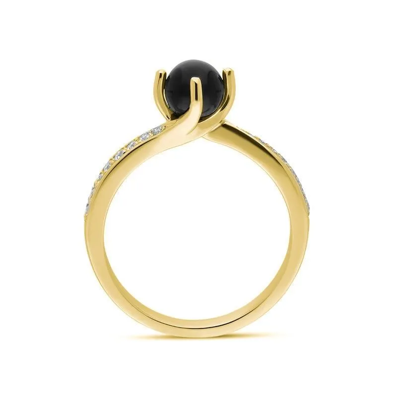 18ct Yellow Gold Whitby Jet 0.16ct Diamond Tapered Shoulder Ring