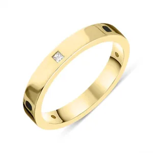 18ct Yellow Gold Whitby Jet Diamond 3mm Wedding Band Ring