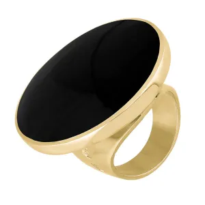 18ct Yellow Gold Whitby Jet Hallmark Large Round Ring