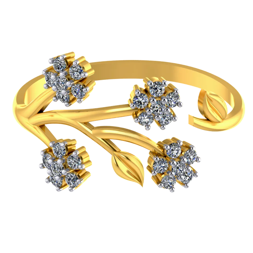 18k Gold And Diamond Embellished Ring With Flower Design For Women From Pc Chandra