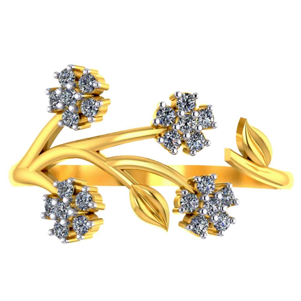 18k Gold And Diamond Embellished Ring With Flower Design For Women From Pc Chandra