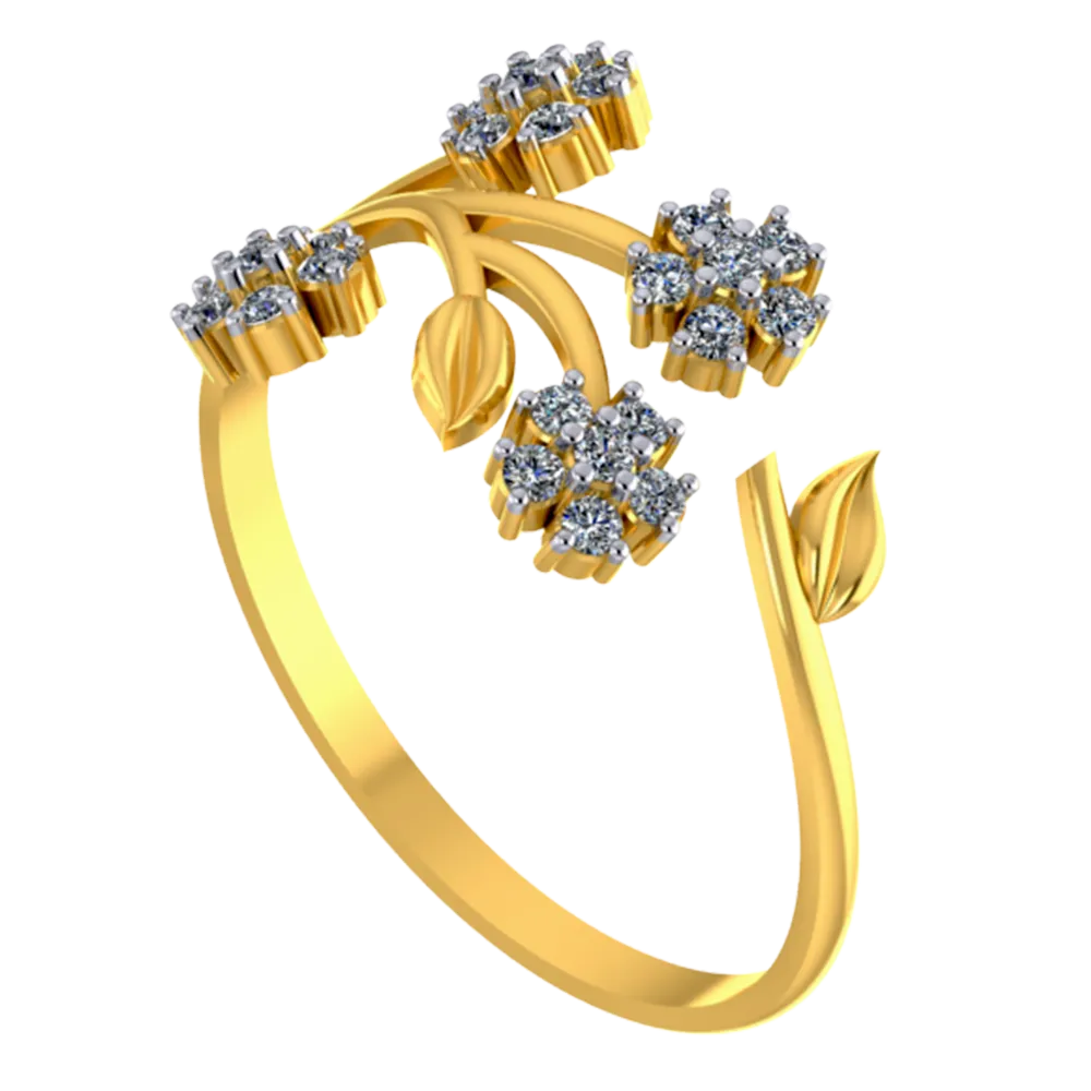 18k Gold And Diamond Embellished Ring With Flower Design For Women From Pc Chandra