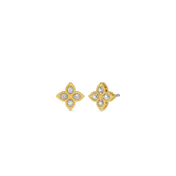 18K GOLD PRINCESS FLOWER SMALL DIAMOND STUD EARRINGS