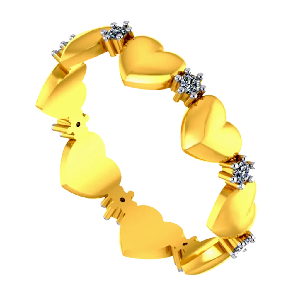 22k Gold Ring With Hearts And American Diamonds In A Halo Design