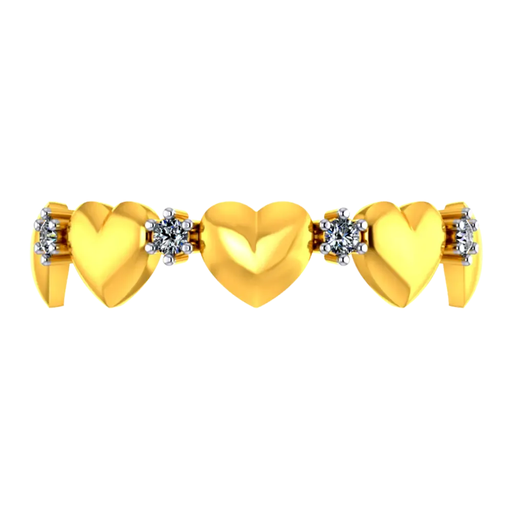 22k Gold Ring With Hearts And American Diamonds In A Halo Design
