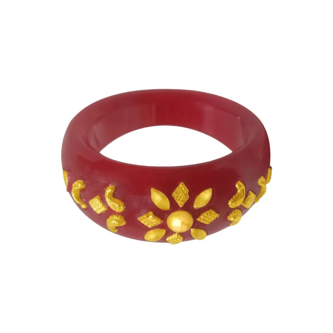 22KT (916) Yellow Gold Red Pola Ring With Floral Embellishments For Women & Girls (Size 14)