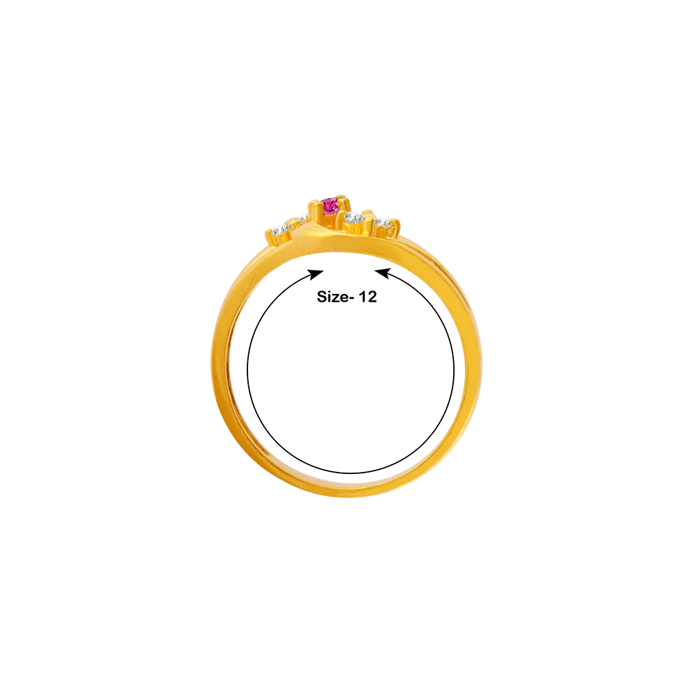 22KT Yellow Gold, American Diamond And Ruby Ring For Women