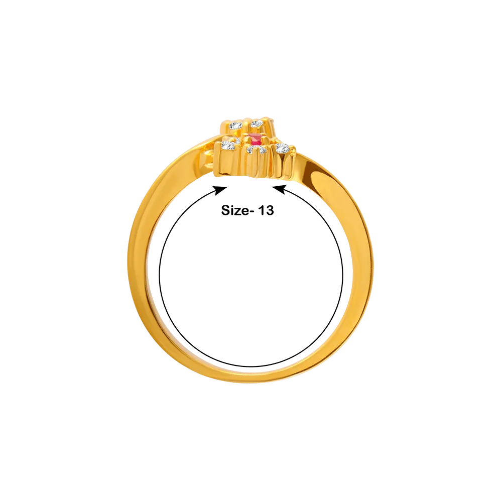 22KT Yellow Gold, American Diamond And Ruby Ring For Women