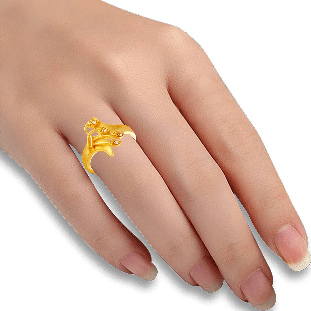22KT Yellow Gold And American Diamond Ring For Women