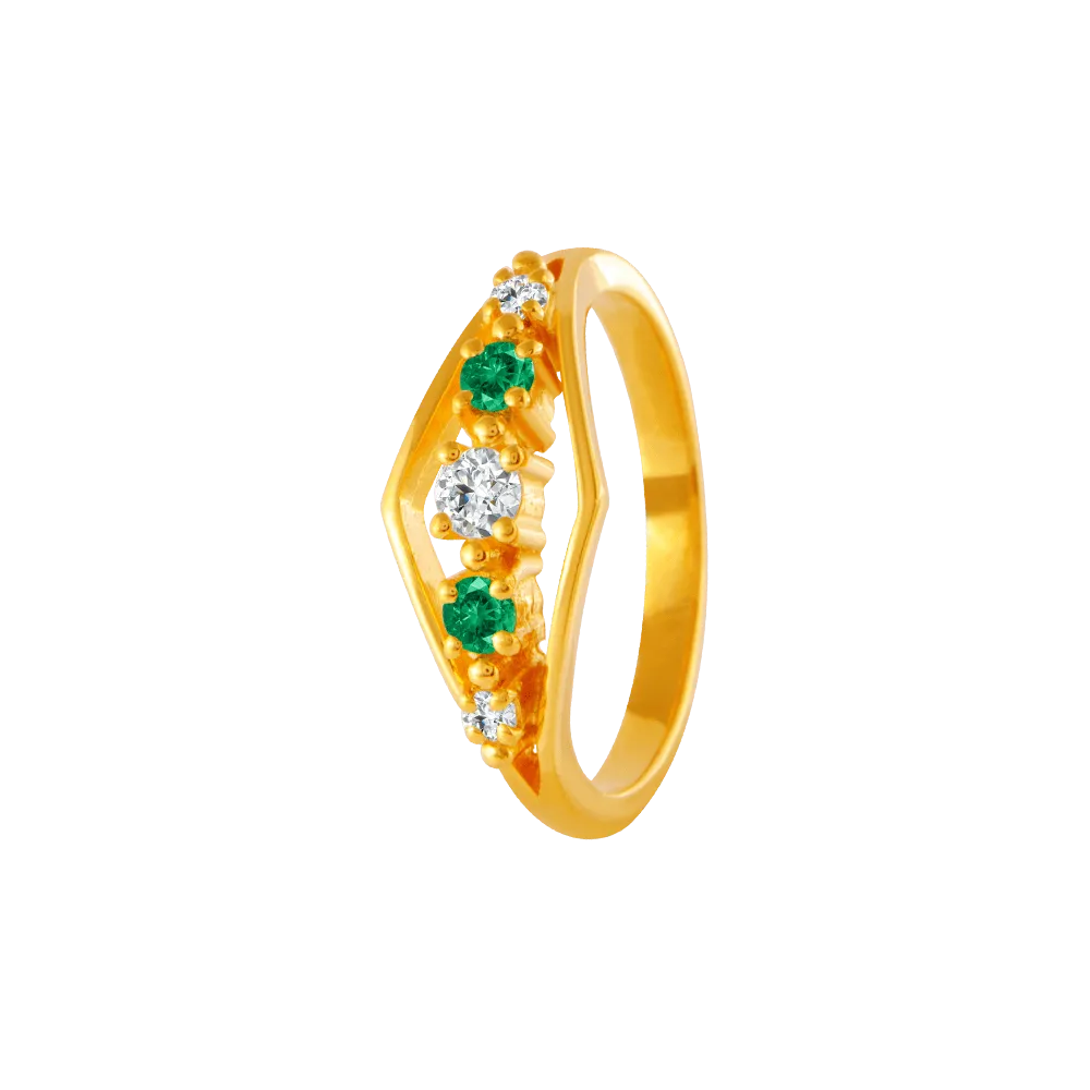 22KT Yellow Gold And American Diamond Ring For Women
