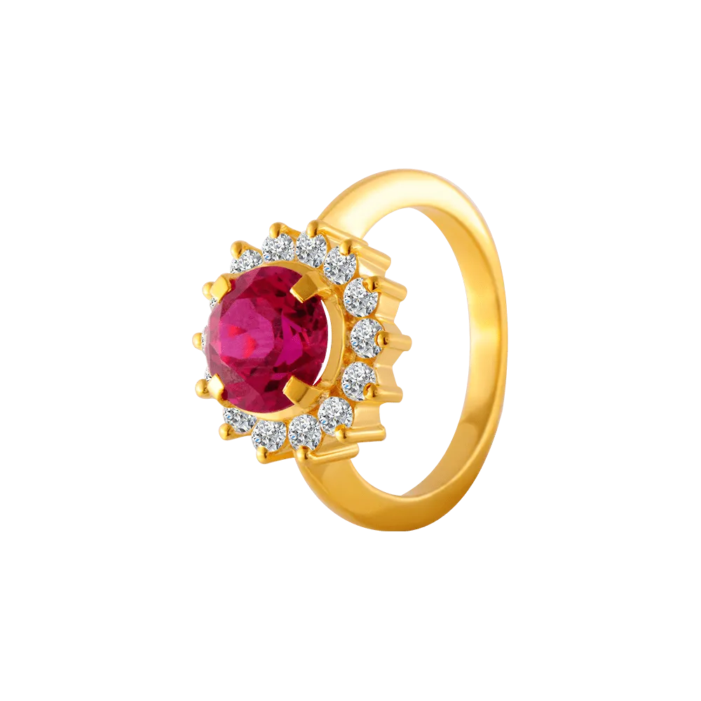 22KT Yellow Gold And American Diamond Ring For Women