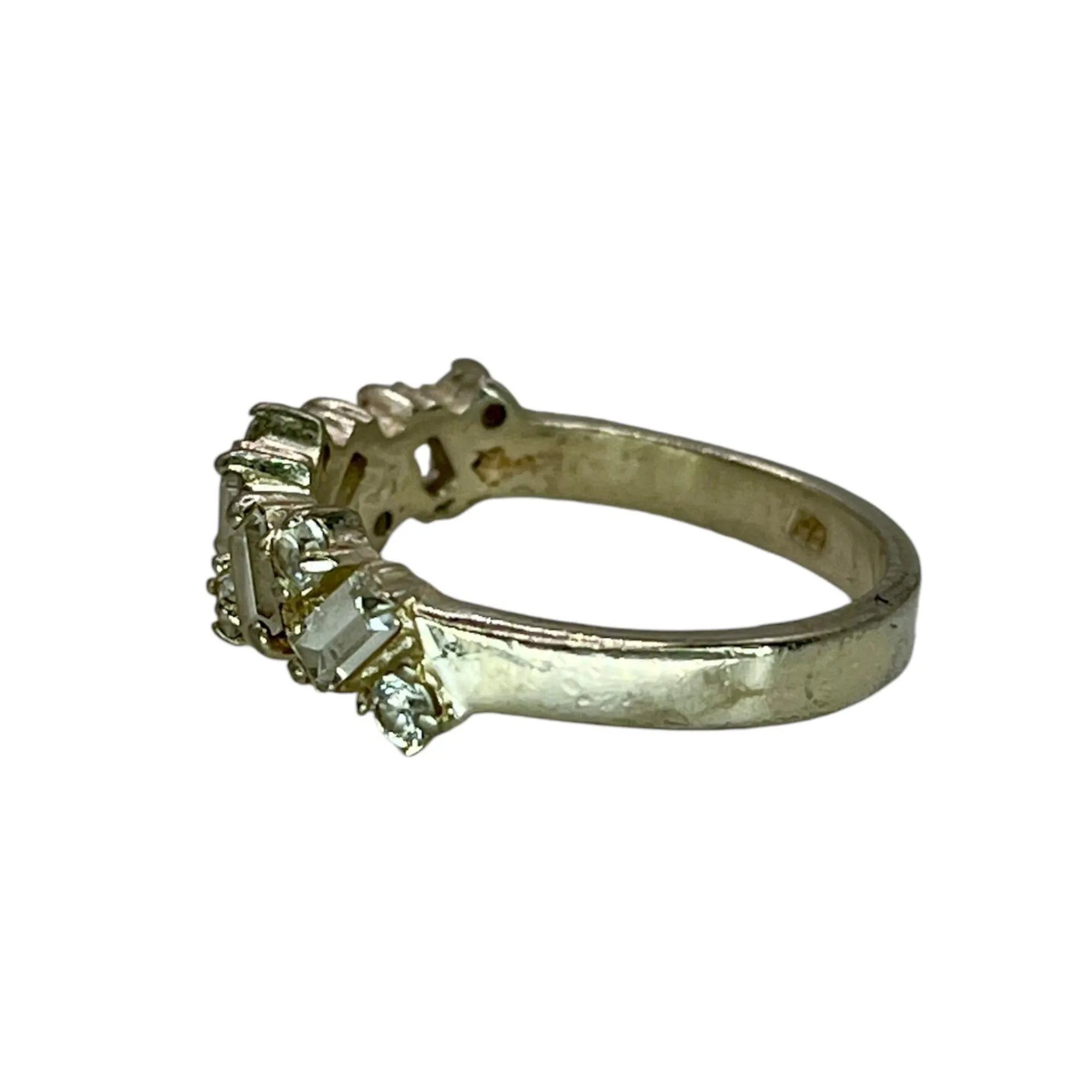 925 Sterling Silver Baguette and Round Cut Cubic Zirconia Ring Size 8.25 Band