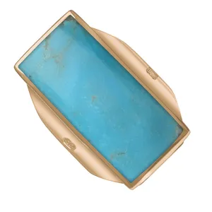 9ct Rose Gold Turquoise Hallmark Large Oblong Ring