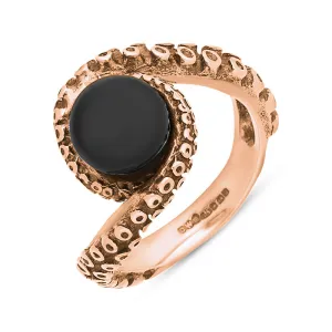 9ct Rose Gold Whitby Jet Bead Twist Tentacle Ring