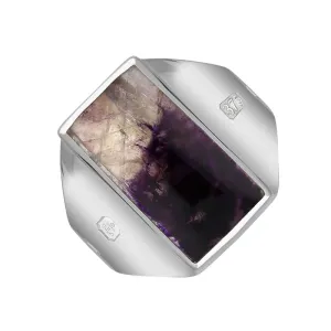 9ct White Gold Blue John Hallmark Small Oblong Ring
