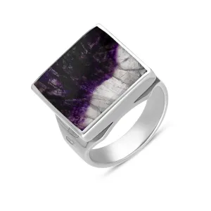 9ct White Gold Blue John Hallmark Small Square Ring