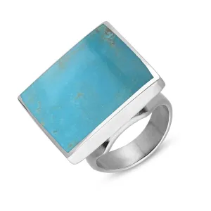 9ct White Gold Turquoise Hallmark Medium Square Ring