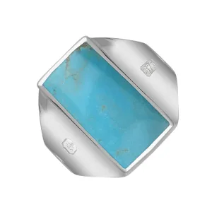 9ct White Gold Turquoise Hallmark Small Oblong Ring