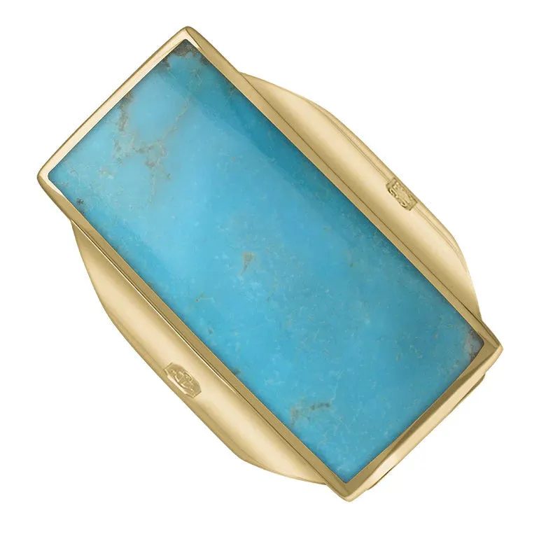 9ct Yellow Gold Turquoise Hallmark Large Oblong Ring