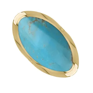 9ct Yellow Gold Turquoise Hallmark Large Oval Ring