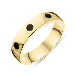 9ct Yellow Gold Whitby Jet 5mm Wedding Band Ring