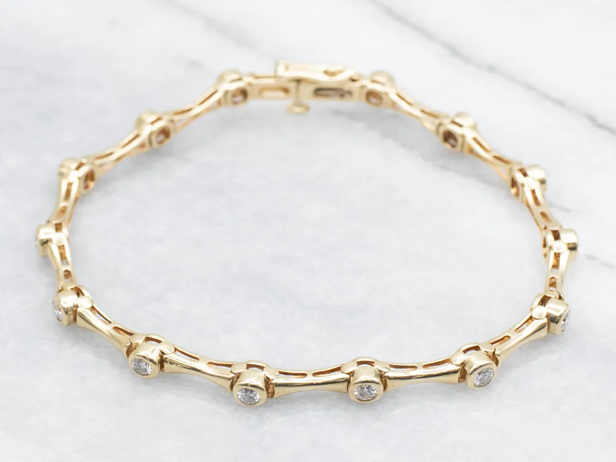Bezel Set Diamond and Gold Bar Link Bracelet