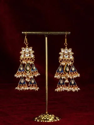 Blue Color Gold Plated Jadau Kundan Earrings - ME1298