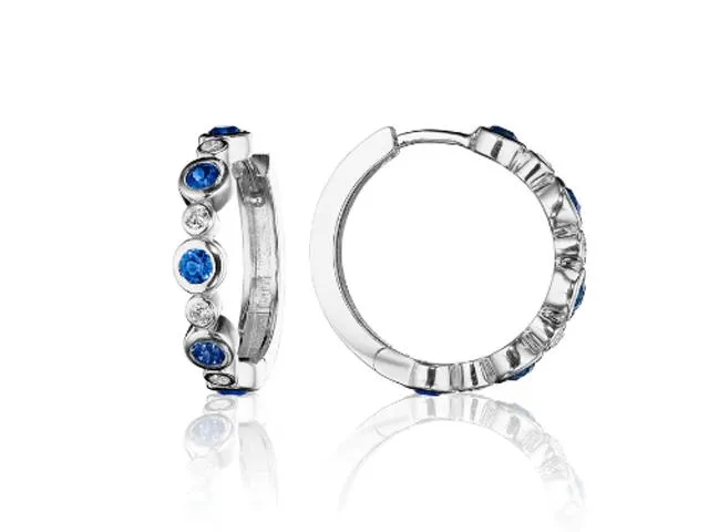 Blue Sapphire & Diamond Aura Hoop Earrings