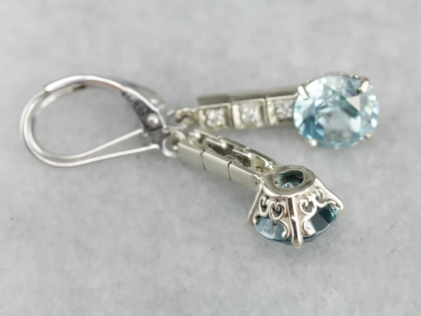 Blue Zircon and Diamond Drop Earrings