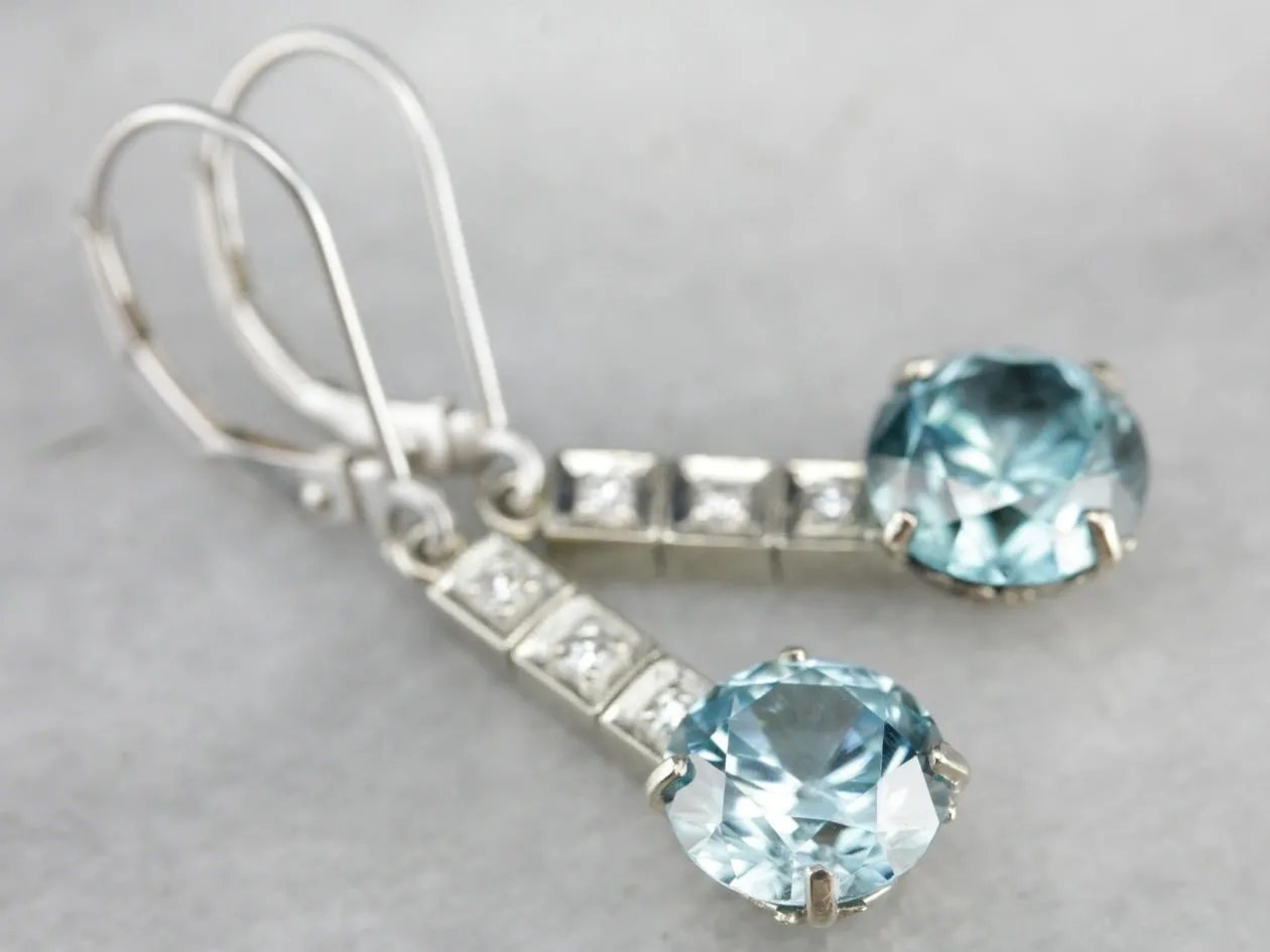 Blue Zircon and Diamond Drop Earrings