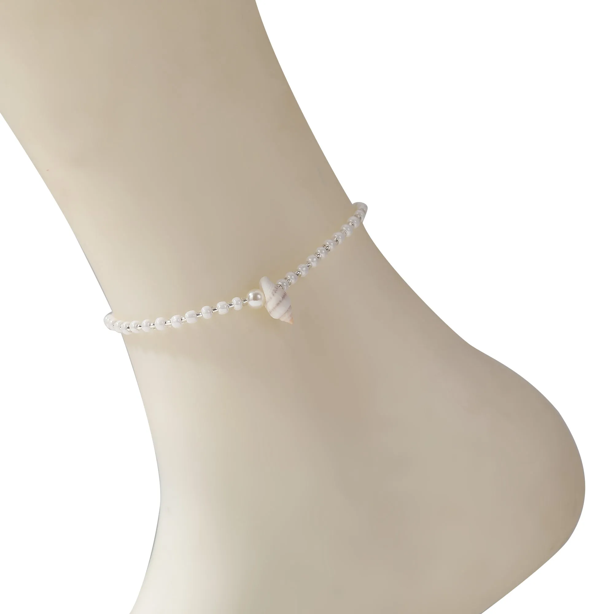 Boho Chic String Anklet with Shell Pearls & Silver Beads - Handcrafted Summer Jewelry for Women - Perfect for Beach Vacations, Festivals, or Everyday Style